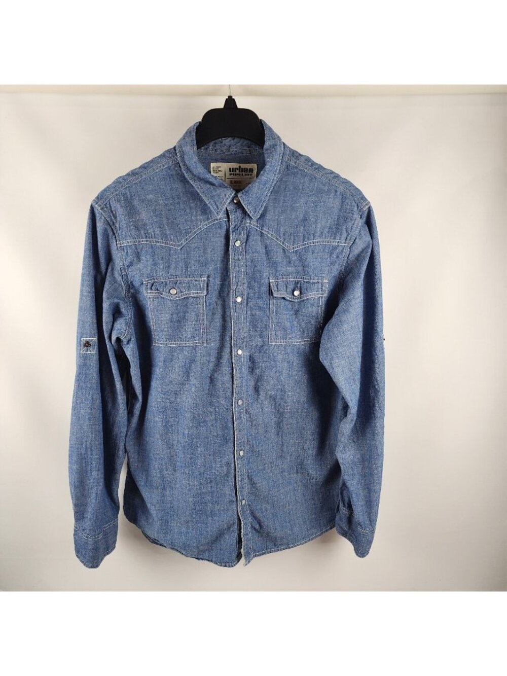 Urban Pipeline Shirt Mens XL Blue Denim Chambray Pearl Snap Button Up